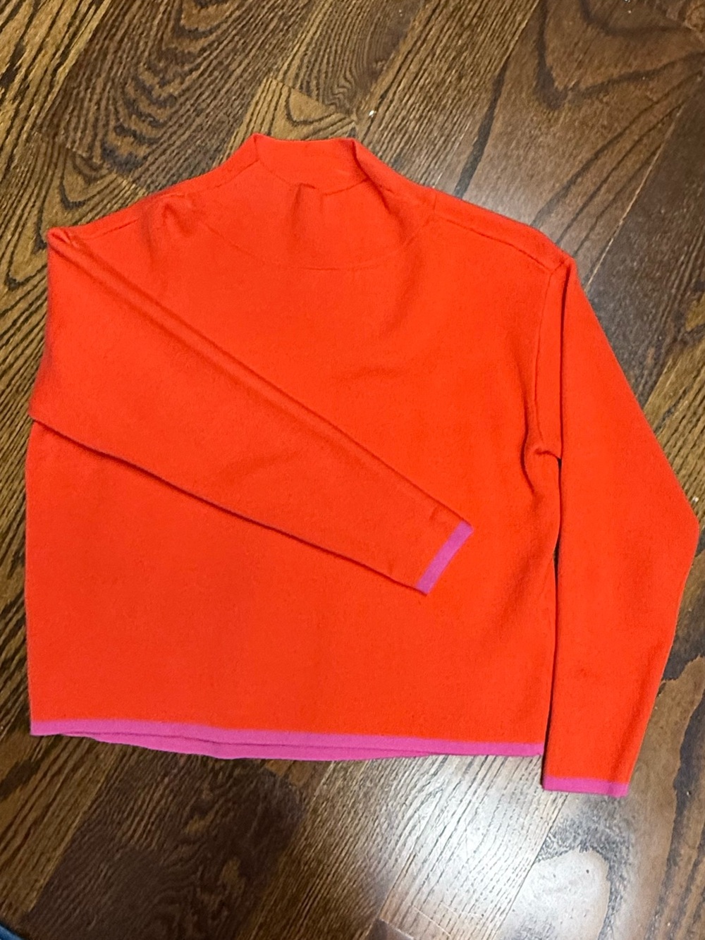 Maeve Orange Cowlneck Sweater with Pink Trim